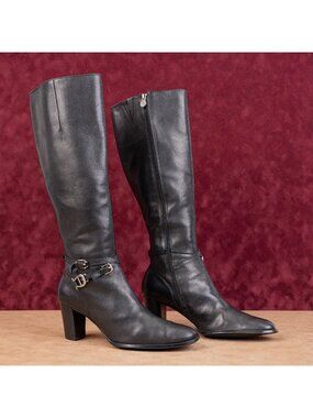 Etienne Aigner Women Black Leather Vintage Retro 90s Fashion Knee Boots sz 6.5